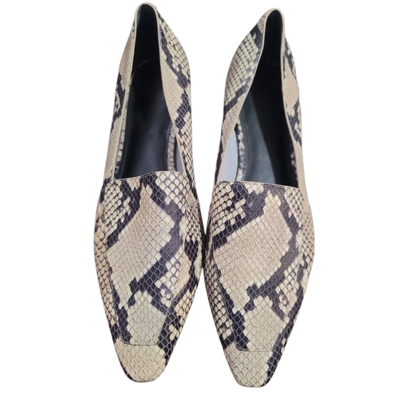 Marc Fisher cream black Snakeskin Flats slip on shoes 11 square snip toe - Picture 2 of 7